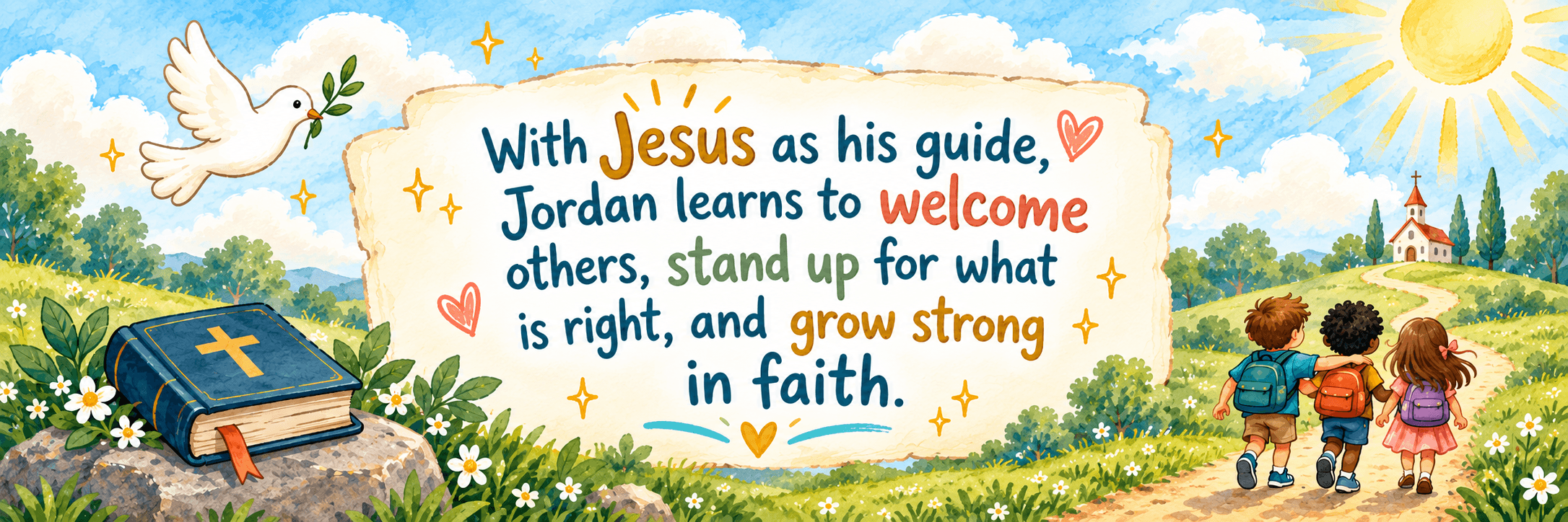 With Jesus as his guide, Jordan learns to welcome others, stand up for what is right, and grow strong in faith.